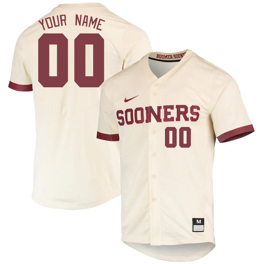 Custom Oklahoma Sooners College Name And Number Baseball Jerseys Stitched-Cream